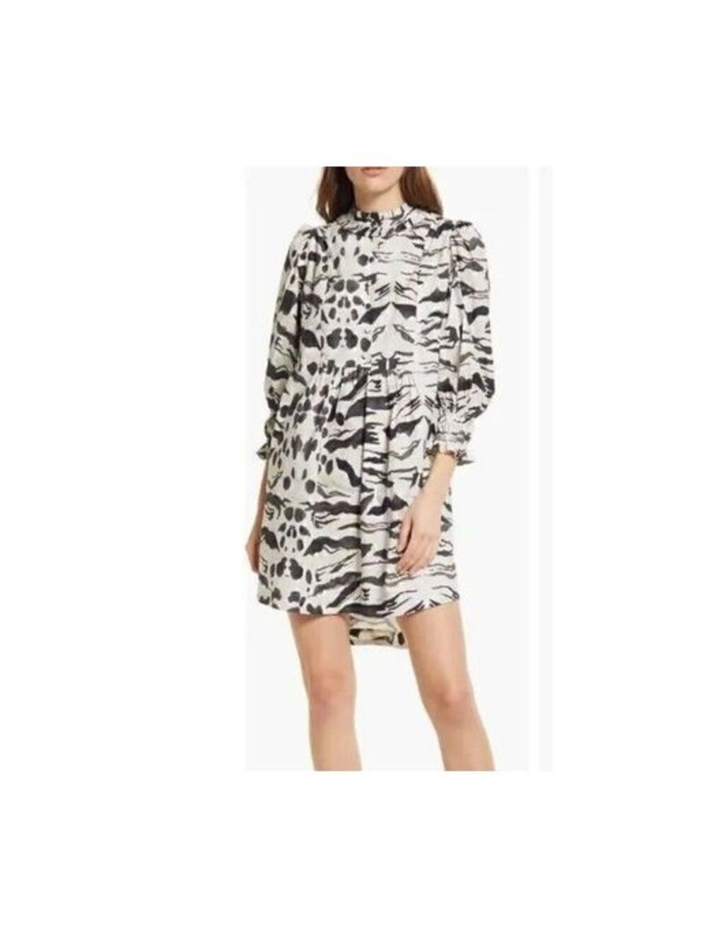 All Saints Bila Oniyuri Cotton Dress Size 8 White Black Abstract
